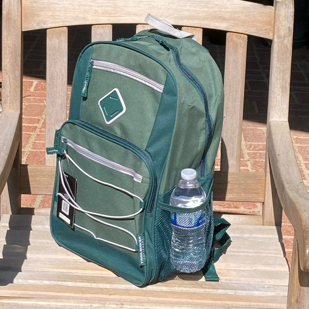 Green Backpack with Gray Trim Side Pockets New
